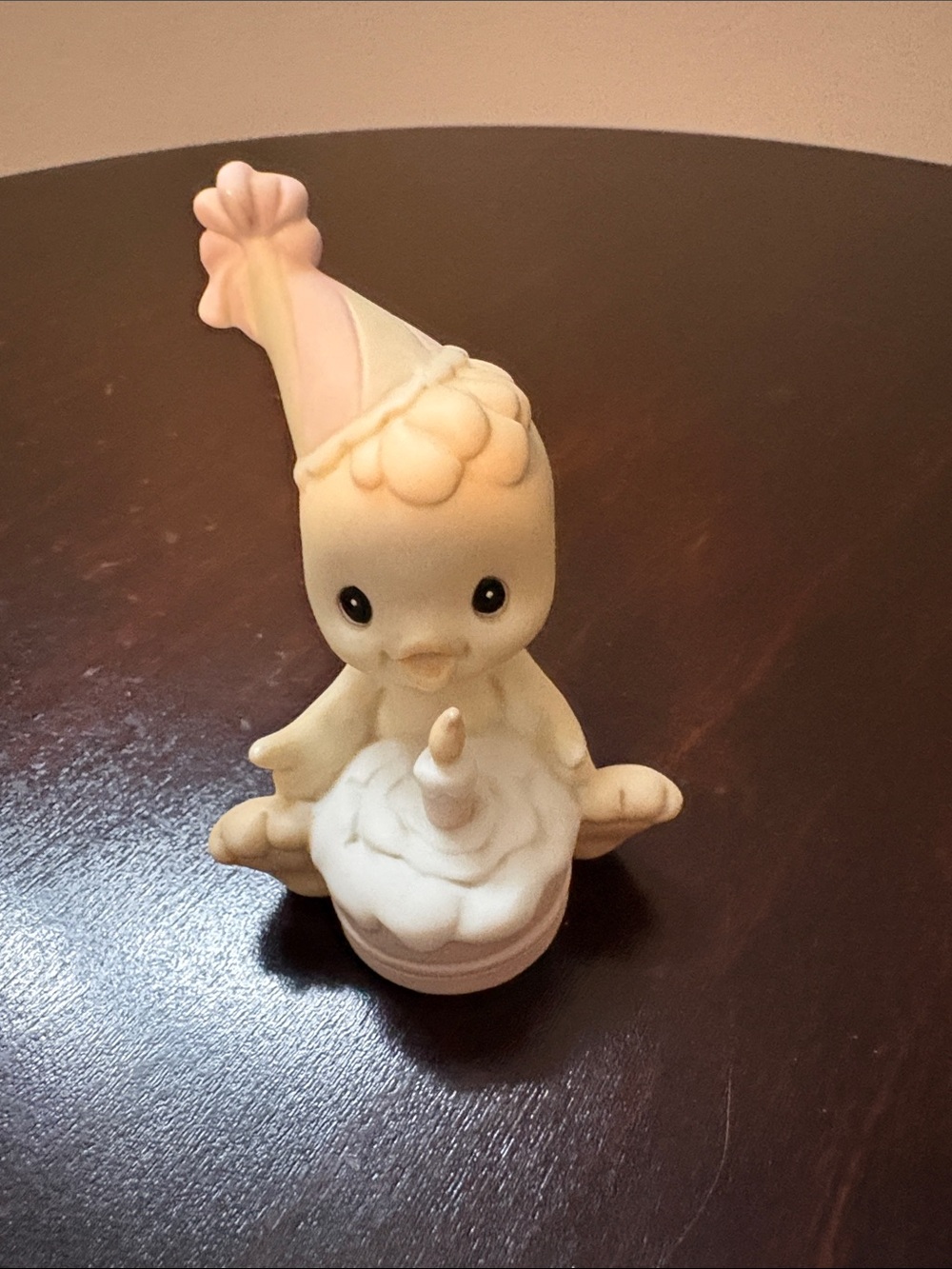 Precious Moments Cream & Pink Duckling Figurine with First Birthday Cake